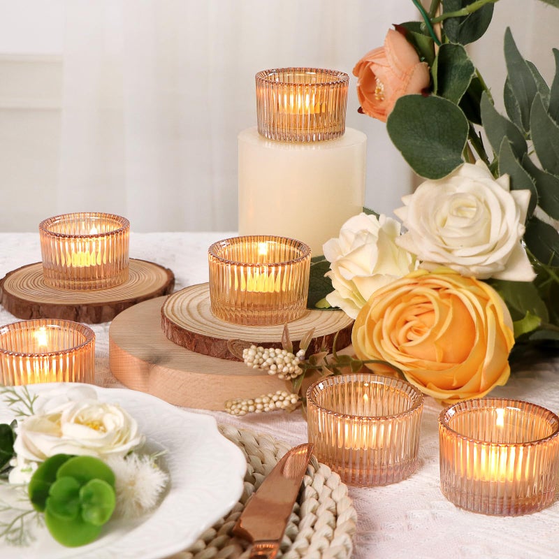 Lanttu مجموعة حامل شموع Lanttu Tealight مكونة من 12 حامل شموع نذرية ذهبية صغيرة لقطعة مركزية من الزجاج حامل شموع ضوء الشاي للحفلات والمنزل وديكور زفاف عيد الميلاد (قطر 2 بوصة × 1.4 بوصة ارتفاع) - Image 5